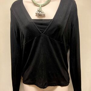 Per Se Carlisle Black Deep V Knit Top Sz L